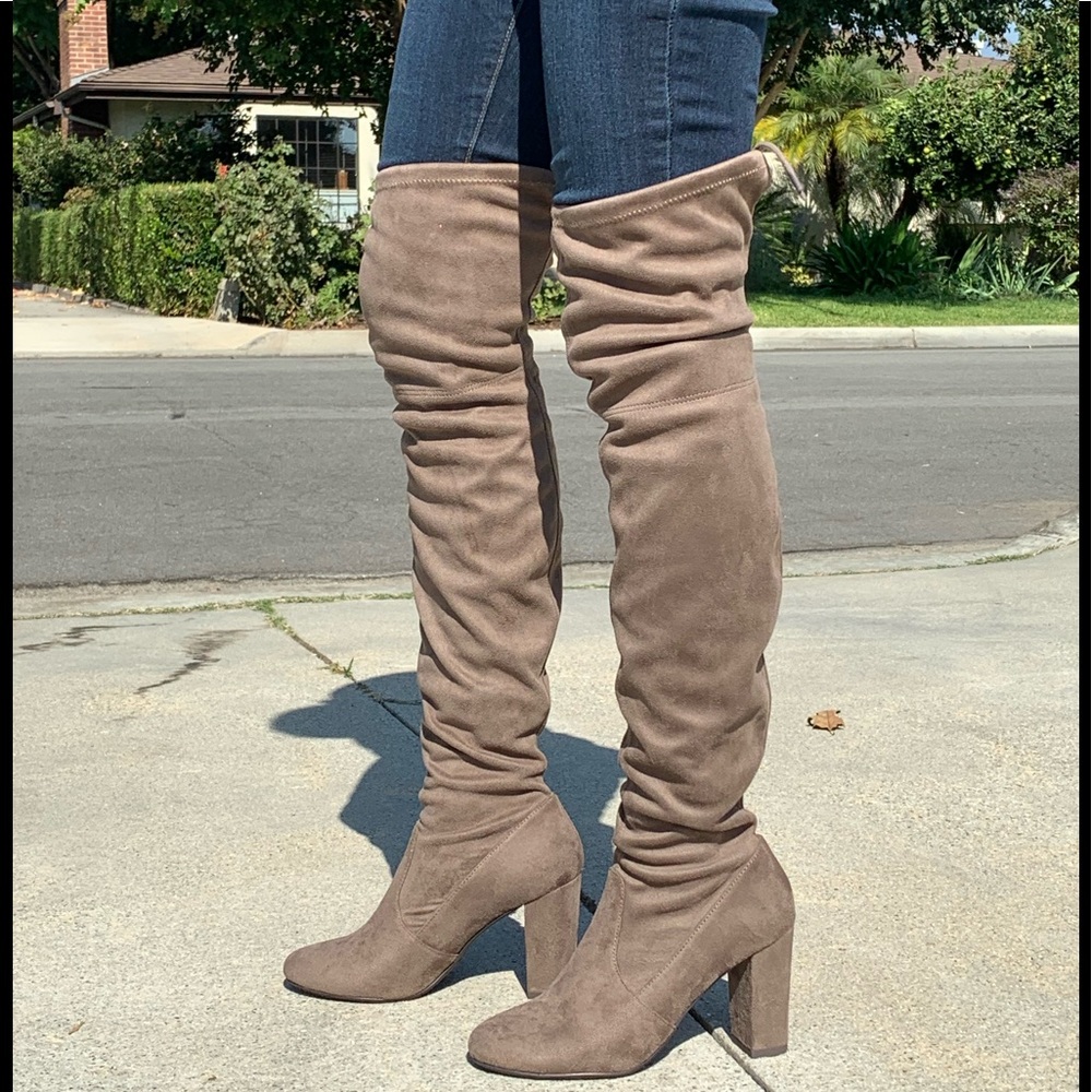 Size 8.5 Taupe faux suede over the knee block heel boot - Picture 6 of 6